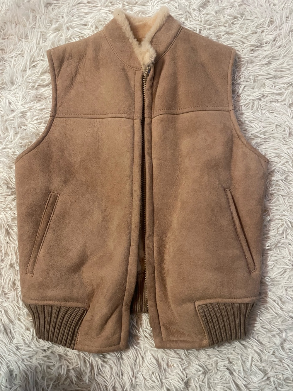 Women's Shearling-Lined Tan Suede Vest